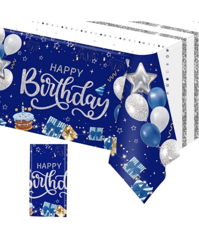 Happy Birthday Decorations 1 Pieces Navy Blue and Silver Happy Birthday Tablecloths for Boys Girls Men Women Plastic Disposab...