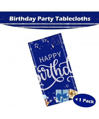 Happy Birthday Decorations 1 Pieces Navy Blue and Silver Happy Birthday Tablecloths for Boys Girls Men Women Plastic Disposab...