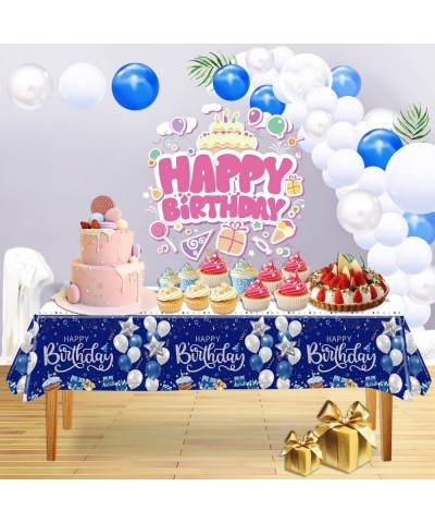 Happy Birthday Decorations 1 Pieces Navy Blue and Silver Happy Birthday Tablecloths for Boys Girls Men Women Plastic Disposab...