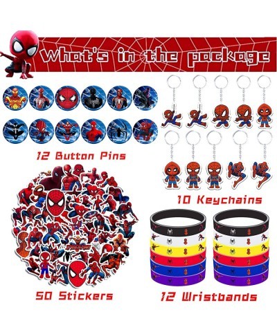 Spiderman Party Favors 84 Pcs Spiderman Birthday Party Supplies Include 12 Bracelets 10 Keychains 12 Brooches 50 Stickers for...