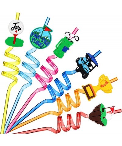 24 Pack Golf Party Decorations Favors Straws Golf Theme Birthday Party Supplies Par Tee Fore Time Decorative PET Drinking Str...