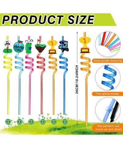 24 Pack Golf Party Decorations Favors Straws Golf Theme Birthday Party Supplies Par Tee Fore Time Decorative PET Drinking Str...