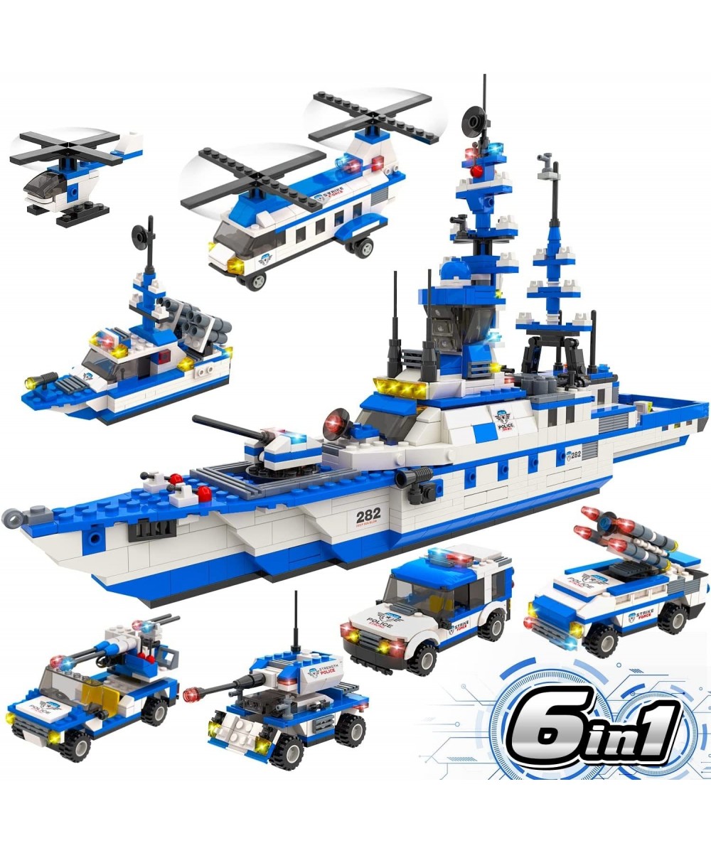 1169 Pieces City Police Station Building Kit 6 in 1 Military Battleship Building Toy with Cop Car Patrol Boat Helicopter Best...