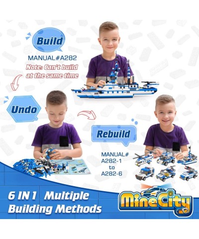 1169 Pieces City Police Station Building Kit 6 in 1 Military Battleship Building Toy with Cop Car Patrol Boat Helicopter Best...