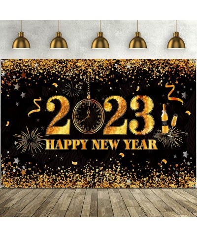 Happy New Year Banner 2023 Shiny Happy New Year Eve Party Decorations Supplies Large Black and Gold 2023 Happy New Year Photo...