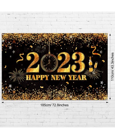 Happy New Year Banner 2023 Shiny Happy New Year Eve Party Decorations Supplies Large Black and Gold 2023 Happy New Year Photo...