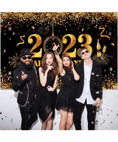 Happy New Year Banner 2023 Shiny Happy New Year Eve Party Decorations Supplies Large Black and Gold 2023 Happy New Year Photo...