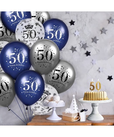 50th Blue Birthday Balloons Decorations 15PCS Navy Blue Silver 50th Birthday Balloons for Men Women 50 Anniversary Birthday P...