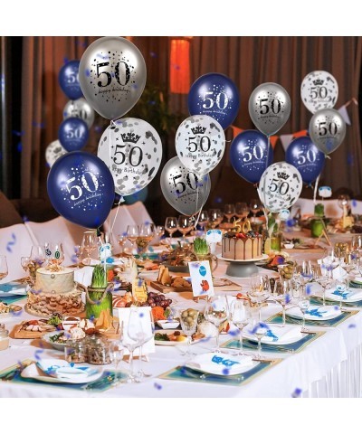 50th Blue Birthday Balloons Decorations 15PCS Navy Blue Silver 50th Birthday Balloons for Men Women 50 Anniversary Birthday P...