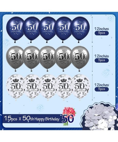 50th Blue Birthday Balloons Decorations 15PCS Navy Blue Silver 50th Birthday Balloons for Men Women 50 Anniversary Birthday P...