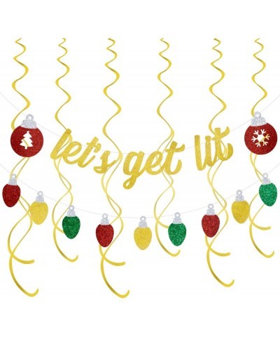 Glittery Lets Get Lit Banner and Light Bulb Garland Lets Get Lit Party Decorations Ugly Sweater Party Decorations Christmas P...