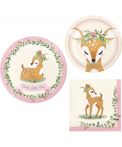 Pink Woodland Animal Party Supplies for 8 People | Paper Plates and Napkins For A Pink Baby Shower or 1st Birthday Party | Li...