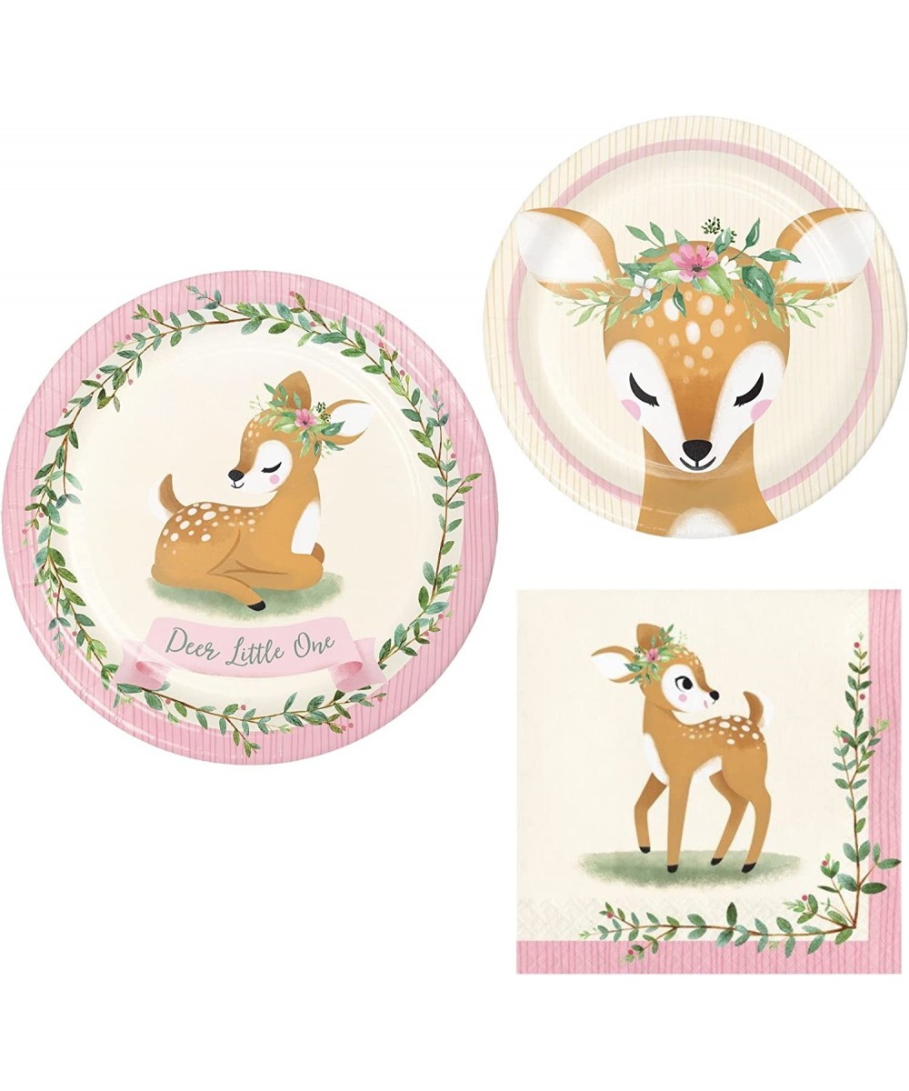 Pink Woodland Animal Party Supplies for 8 People | Paper Plates and Napkins For A Pink Baby Shower or 1st Birthday Party | Li...