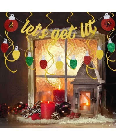 Glittery Lets Get Lit Banner and Light Bulb Garland Lets Get Lit Party Decorations Ugly Sweater Party Decorations Christmas P...