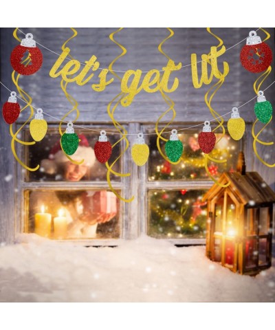 Glittery Lets Get Lit Banner and Light Bulb Garland Lets Get Lit Party Decorations Ugly Sweater Party Decorations Christmas P...