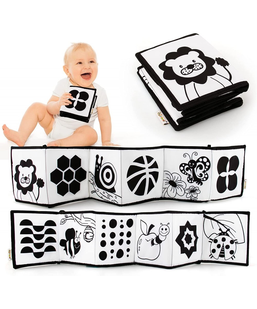 My Frist Black and White High Contrast Soft Book for Baby Infant Tummy Time Cloth Book Crib Toys Folding Educational Activity...