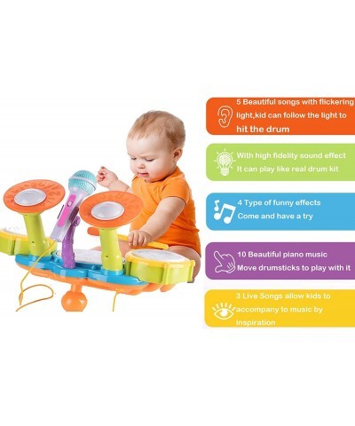 Baby Drum Set for Toddlers Musical Instruments Toddlers Drum Learning Toys with 2 Drum Sticks Beats Flash Light and Microphon...