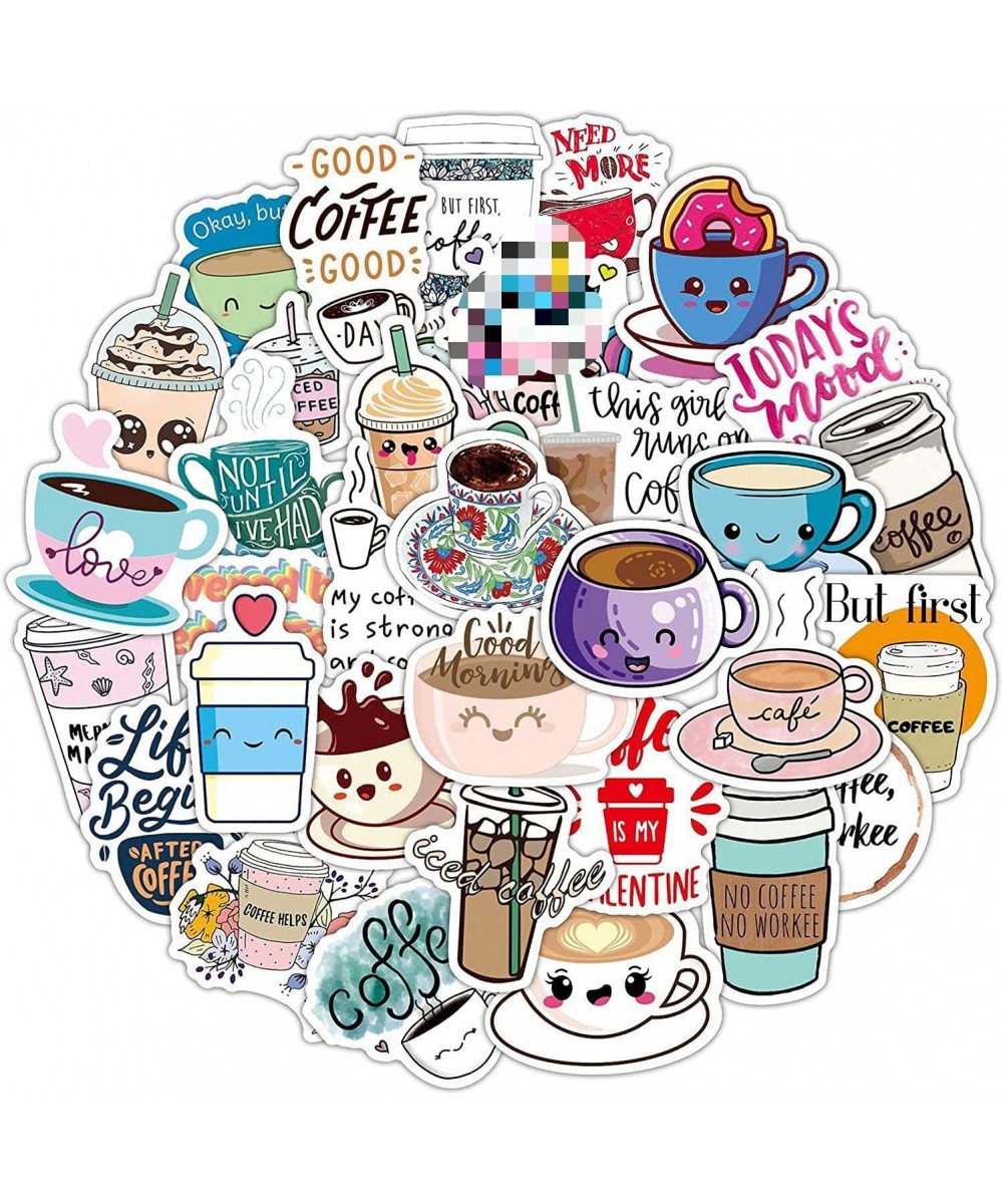 Kawaii Coffee Stickers for Laptop (50 Pcs) Gift for Teens Adults Girl Boys Coffee Cup Stickers for Water Bottle Caffe Style W...