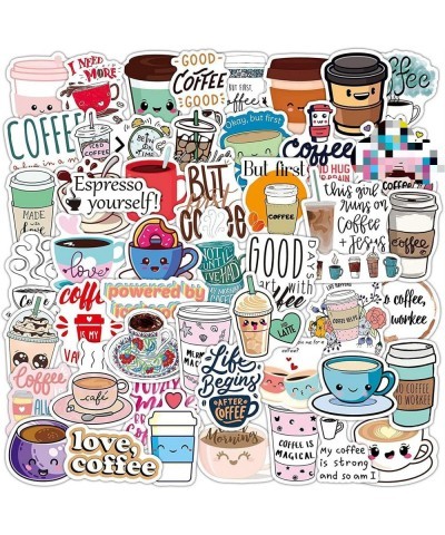 Kawaii Coffee Stickers for Laptop (50 Pcs) Gift for Teens Adults Girl Boys Coffee Cup Stickers for Water Bottle Caffe Style W...