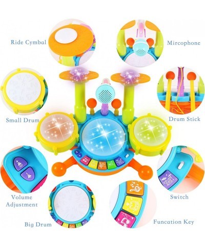 Baby Drum Set for Toddlers Musical Instruments Toddlers Drum Learning Toys with 2 Drum Sticks Beats Flash Light and Microphon...