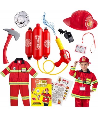 Firefighter Costume for Kids Ages 3-7 w/ Pants & Fireman Toys Includes Backpack Water Gun Firefighter Hat Toy Axe 20 Page Act...