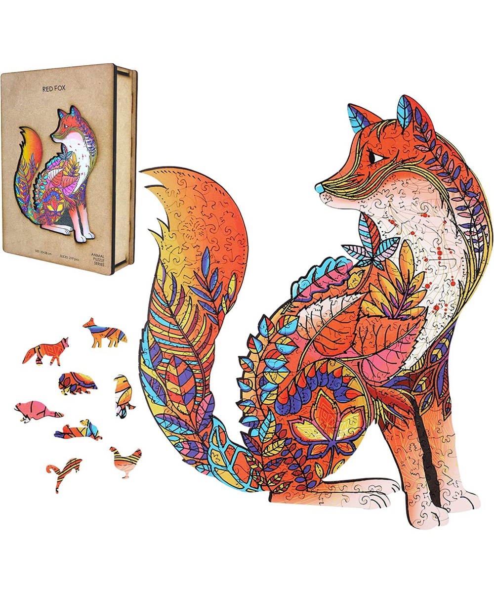 Wooden Jigsaw Puzzles Unique Shaped Jigsaw Puzzles Beautiful Fox Wooden Animal Puzzle Best Gift for Adults-219 Pieces (8.7×11...