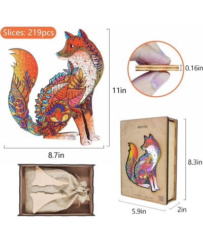 Wooden Jigsaw Puzzles Unique Shaped Jigsaw Puzzles Beautiful Fox Wooden Animal Puzzle Best Gift for Adults-219 Pieces (8.7×11...