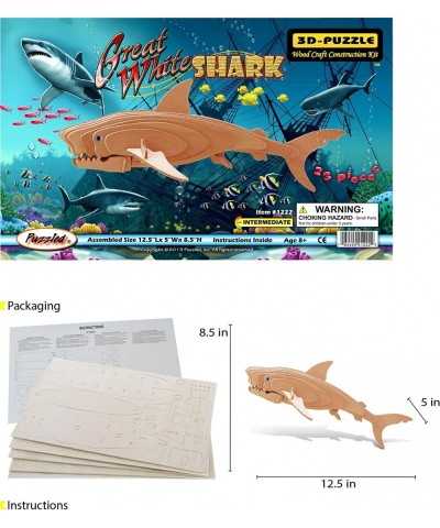 3D Puzzle Great White Shark Wood Craft Construction Model Kit Educational DIY Wooden Sea Life Toy Assemble Model Unfinished C...