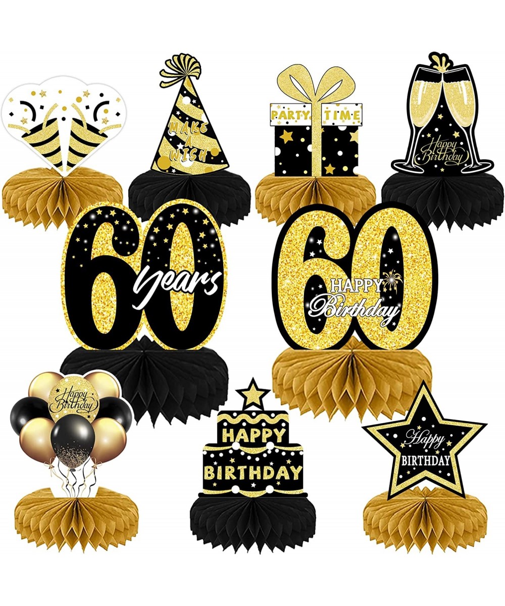 9PCS 60th Birthday Decorations for Women Men Black Gold Happy Honeycomb Centerpieces Tables Cheers to 60 Years Table Toppers ...