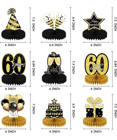 9PCS 60th Birthday Decorations for Women Men Black Gold Happy Honeycomb Centerpieces Tables Cheers to 60 Years Table Toppers ...