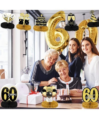 9PCS 60th Birthday Decorations for Women Men Black Gold Happy Honeycomb Centerpieces Tables Cheers to 60 Years Table Toppers ...