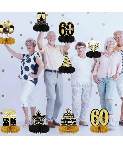 9PCS 60th Birthday Decorations for Women Men Black Gold Happy Honeycomb Centerpieces Tables Cheers to 60 Years Table Toppers ...