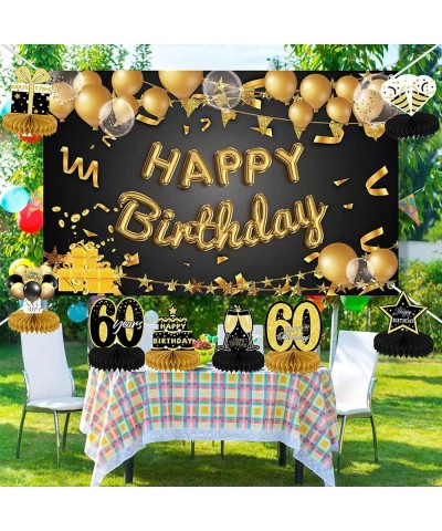 9PCS 60th Birthday Decorations for Women Men Black Gold Happy Honeycomb Centerpieces Tables Cheers to 60 Years Table Toppers ...