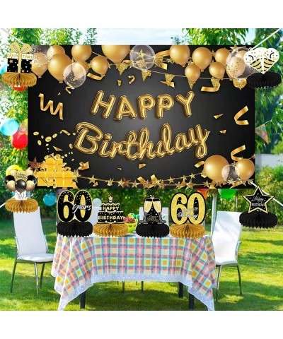 9PCS 60th Birthday Decorations for Women Men Black Gold Happy Honeycomb Centerpieces Tables Cheers to 60 Years Table Toppers ...