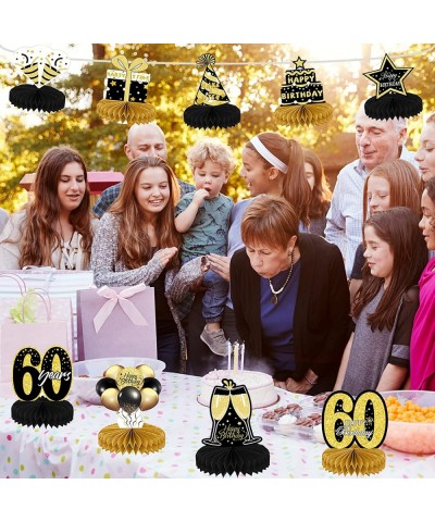 9PCS 60th Birthday Decorations for Women Men Black Gold Happy Honeycomb Centerpieces Tables Cheers to 60 Years Table Toppers ...