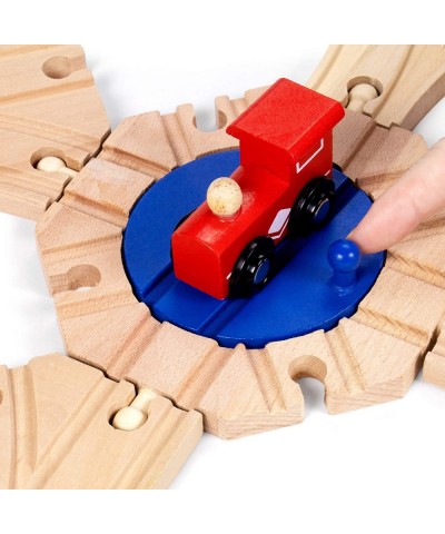 Switch Track Wooden Train Set (18 pcs.) - 8 Way Turntable Rail Station Accessory Curved Switch Tracks Basic and Advanced Piec...