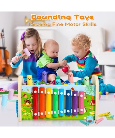 7 in 1 Hammering Pounding Toys Wooden Montessori Educational Fishing Game Xylophone Toy for 1 2 3 Year Old Baby Sensory Devel...