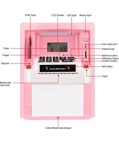 ATM Piggy Bank for Real Money Saving for Kids Adults with Debit Card Password Login Coin Recognition Balance Calculator Elect...