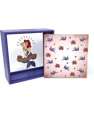 Tattoo Fund with Mermaid Design Square Wooden Money Box Wood & Glass Piggy Bank $49.27 Kids' Money Banks