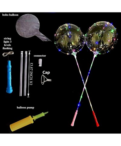 20 Inch 10 PCS 3 Modes Flashing Handles LED Light Up BoBo Balloons Colorful with Sticks 10 PCS Transparent Balloons for Heliu...