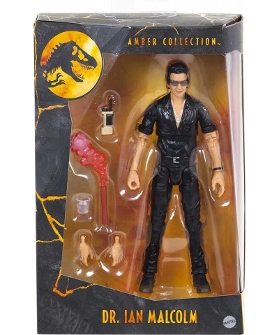 Jurassic World Amber Collection Dr. Ian Malcolm 6-in Action Figure Swappable Hands Movie-Inspired Radio Flare & Water Cup Acc...