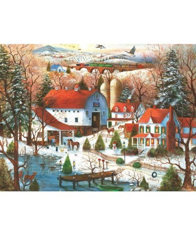 - 1000 Piece Jigsaw Puzzle for Adults 20" x 27"  - The Farrier's Visit - 1000 pc Winter Snow Barn Farm Train Country Jigsaw b...