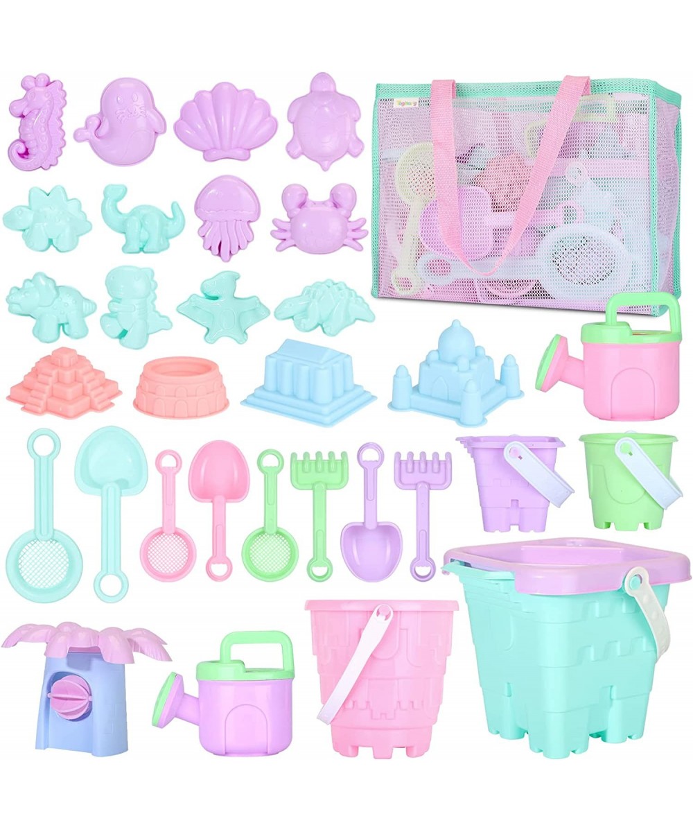 Beach Toys Kids Sand Toy Set 33 PCS Including Beach Bucket Water Wheel Watering Can Shovel Rake Sea Animal Molds and Storage ...