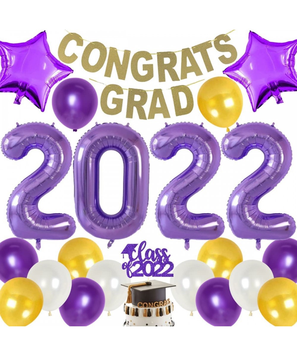 Graduation Decorations 2022 Purple and Gold Congrats Grad Banner Graduation Party Supplies with Purple Gold White Balloons Cl...