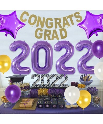 Graduation Decorations 2022 Purple and Gold Congrats Grad Banner Graduation Party Supplies with Purple Gold White Balloons Cl...