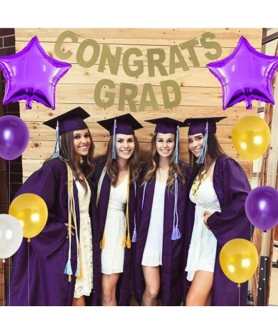 Graduation Decorations 2022 Purple and Gold Congrats Grad Banner Graduation Party Supplies with Purple Gold White Balloons Cl...