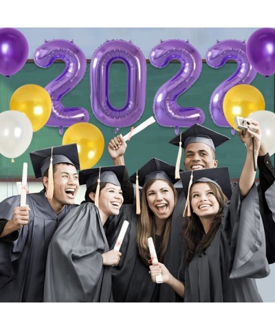 Graduation Decorations 2022 Purple and Gold Congrats Grad Banner Graduation Party Supplies with Purple Gold White Balloons Cl...