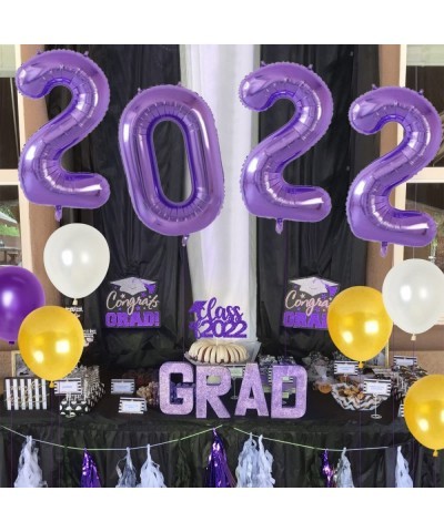 Graduation Decorations 2022 Purple and Gold Congrats Grad Banner Graduation Party Supplies with Purple Gold White Balloons Cl...