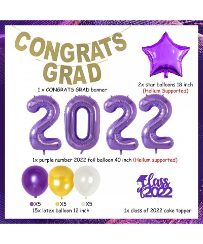 Graduation Decorations 2022 Purple and Gold Congrats Grad Banner Graduation Party Supplies with Purple Gold White Balloons Cl...