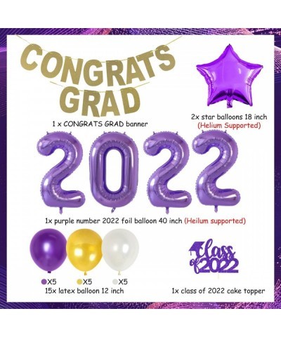 Graduation Decorations 2022 Purple and Gold Congrats Grad Banner Graduation Party Supplies with Purple Gold White Balloons Cl...